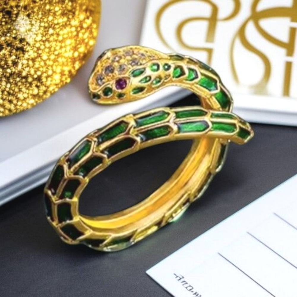 18k Gold Plated Snake Serpent Enamel Zircon Crystal Ring